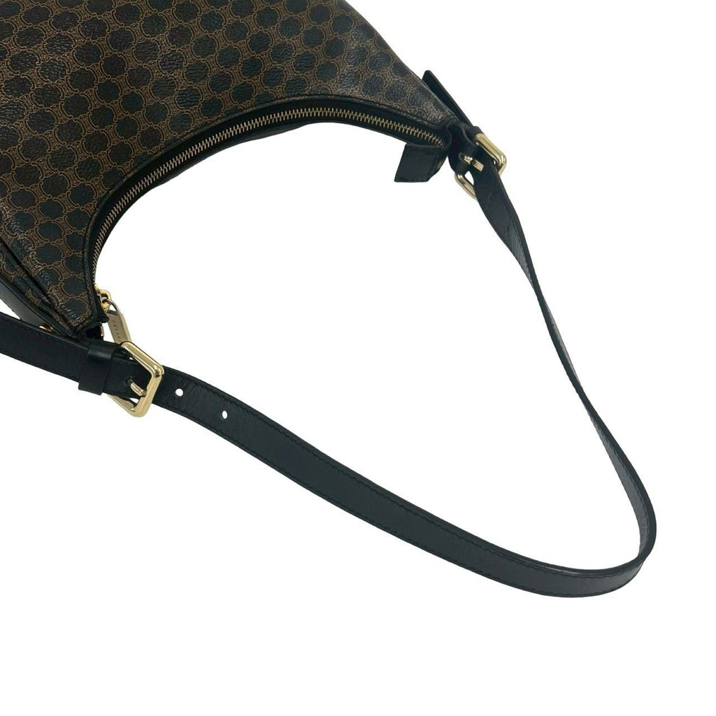 Celine Macadam Blason Triomphe Logo Pattern Leather Shoulder Bag Tote Black — view 4