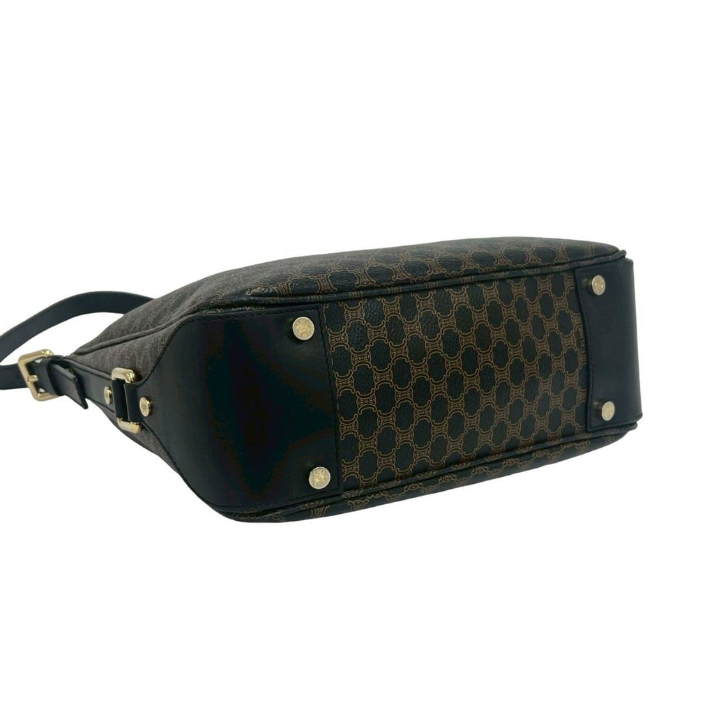 Celine Macadam Blason Triomphe Logo Pattern Leather Shoulder Bag Tote Black — view 7