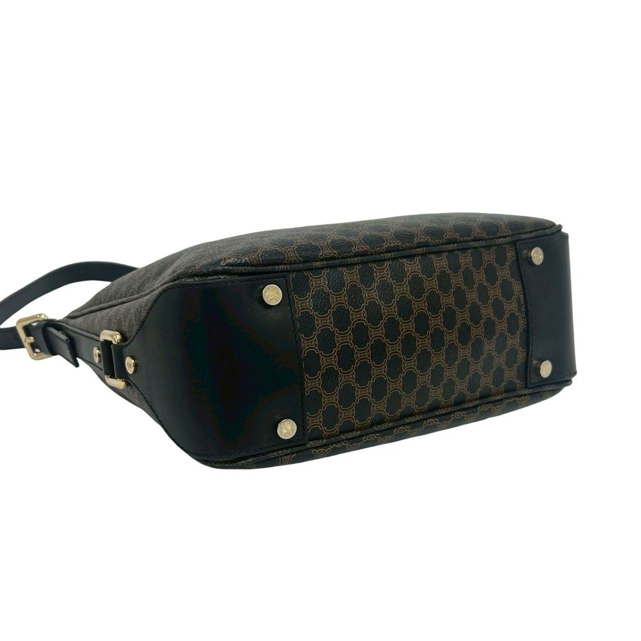 Celine Macadam Blason Triomphe Logo Pattern Leather Shoulder Bag Tote Black — view 7