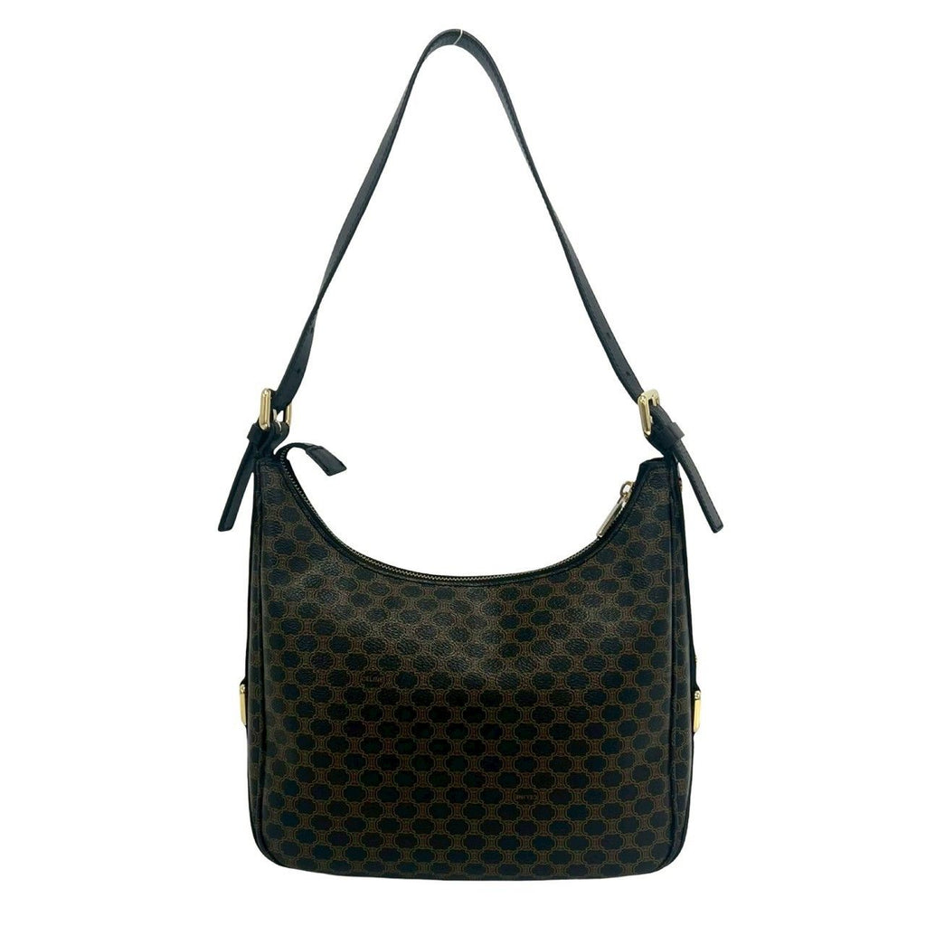Celine Macadam Blason Triomphe Logo Pattern Leather Shoulder Bag Tote Black — view 3