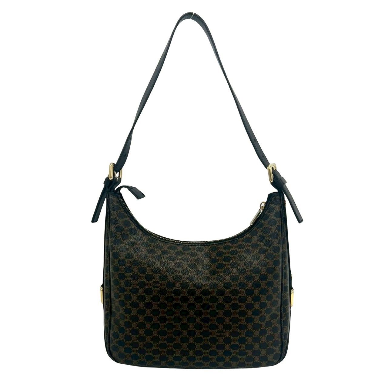 Celine Macadam Blason Triomphe Logo Pattern Leather Shoulder Bag Tote Black — view 3