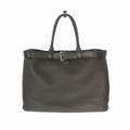 Prada Belt Buckle Leather Tote Dark Brown
