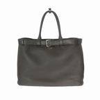 Prada Belt Buckle Leather Tote Dark Brown