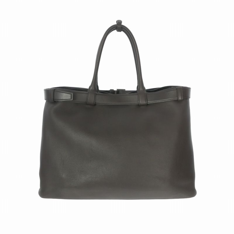 Prada Belt Buckle Leather Tote Dark Brown — view 2