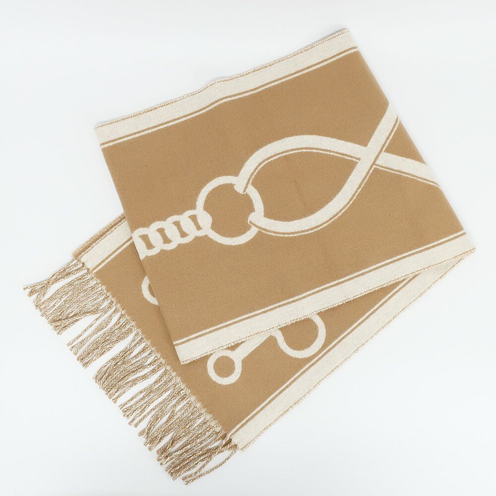 Hermes Heaven Scarf Molle Cashmere Beige Bicolor Fringe Shawl — view 2