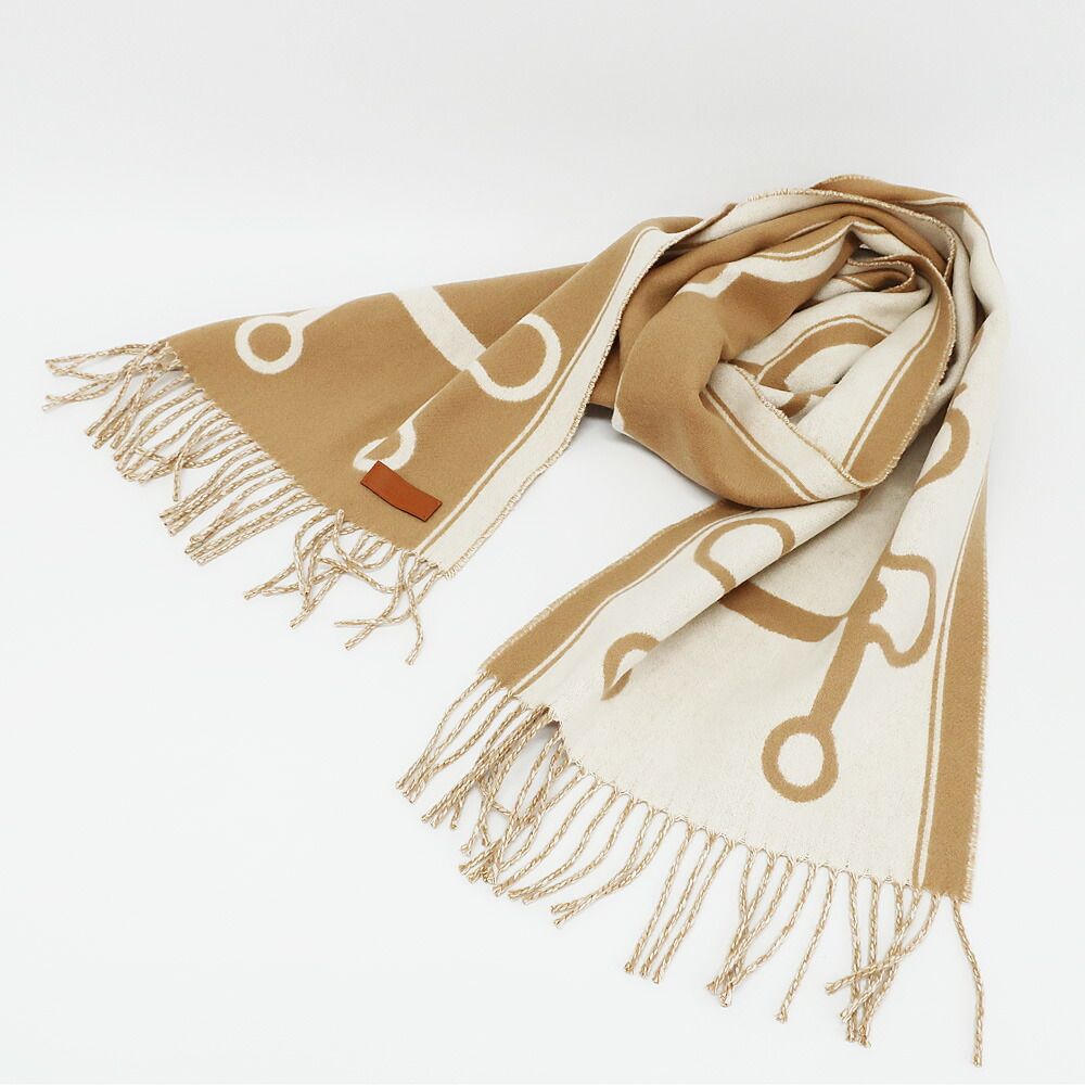Hermes Heaven Scarf Molle Cashmere Beige Bicolor Fringe Shawl — view 9