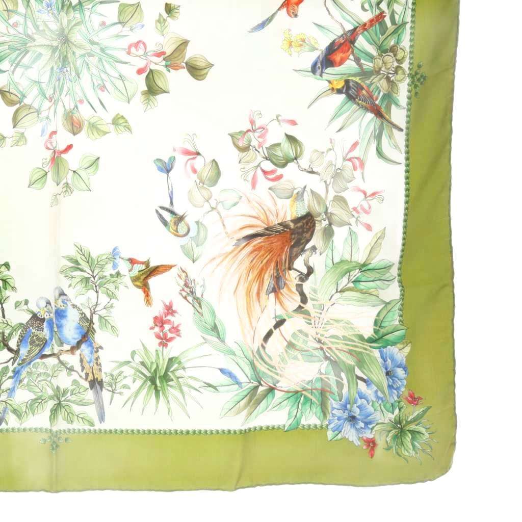 Gucci Scarf Bird All Over Pattern Flower Green White — view 5