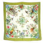 Gucci Scarf Bird All Over Pattern Flower Green White