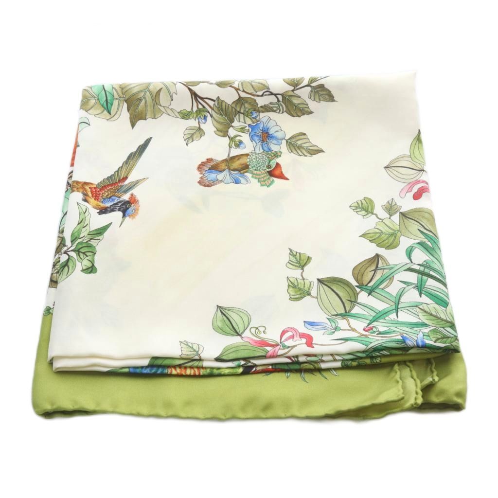 Gucci Scarf Bird All Over Pattern Flower Green White — view 2
