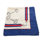 Gucci Scarf All Over Pattern Horsebit Silk Blue