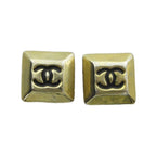 Chanel Vintage Earrings Clip on CC Logo Square Gold