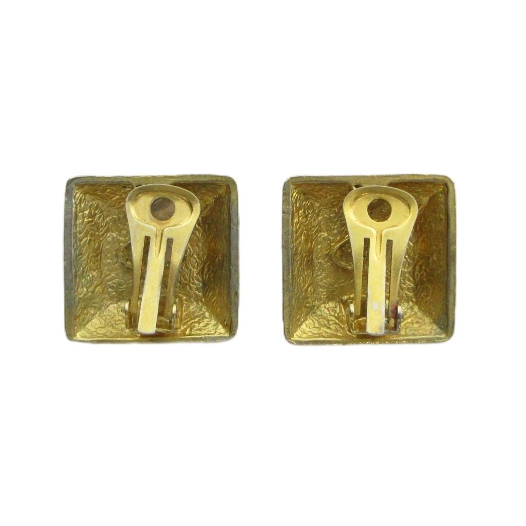 Chanel Vintage Earrings Clip on CC Logo Square Gold — view 2