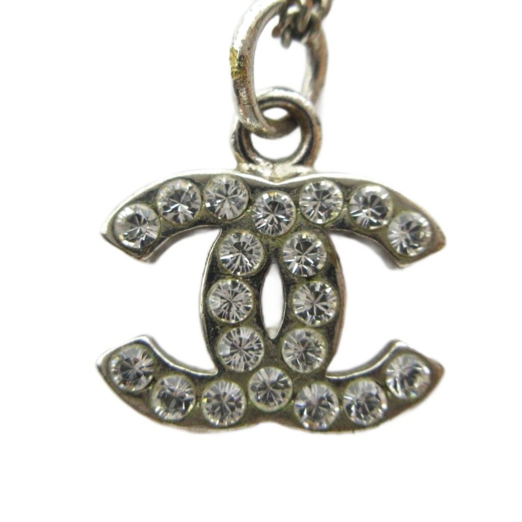 Chanel Pendant CC Logo Rhinestone Silver