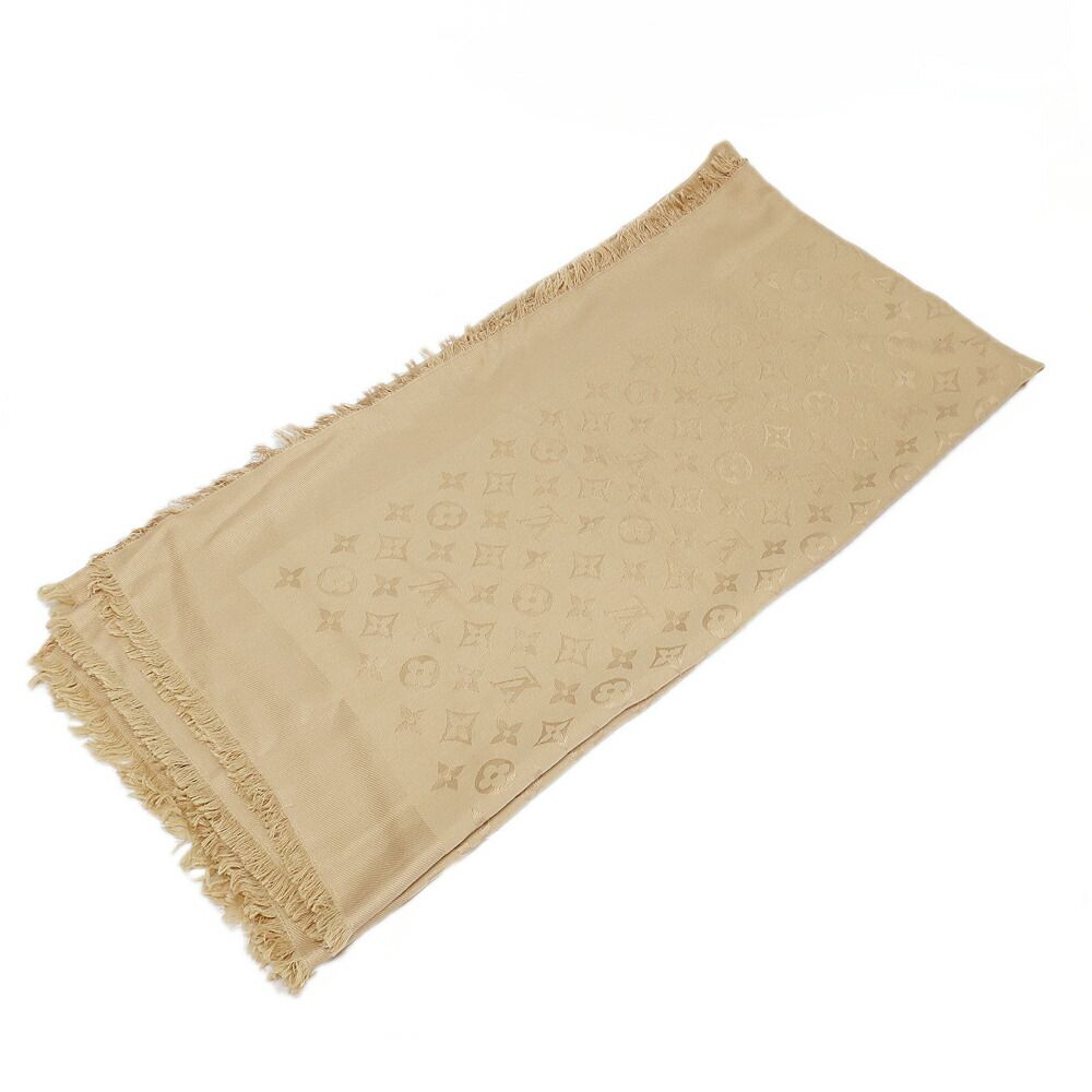 Louis Vuitton Heaven Shawl Large Monogram Fringe Silk Wool Beige Scarf — view 2