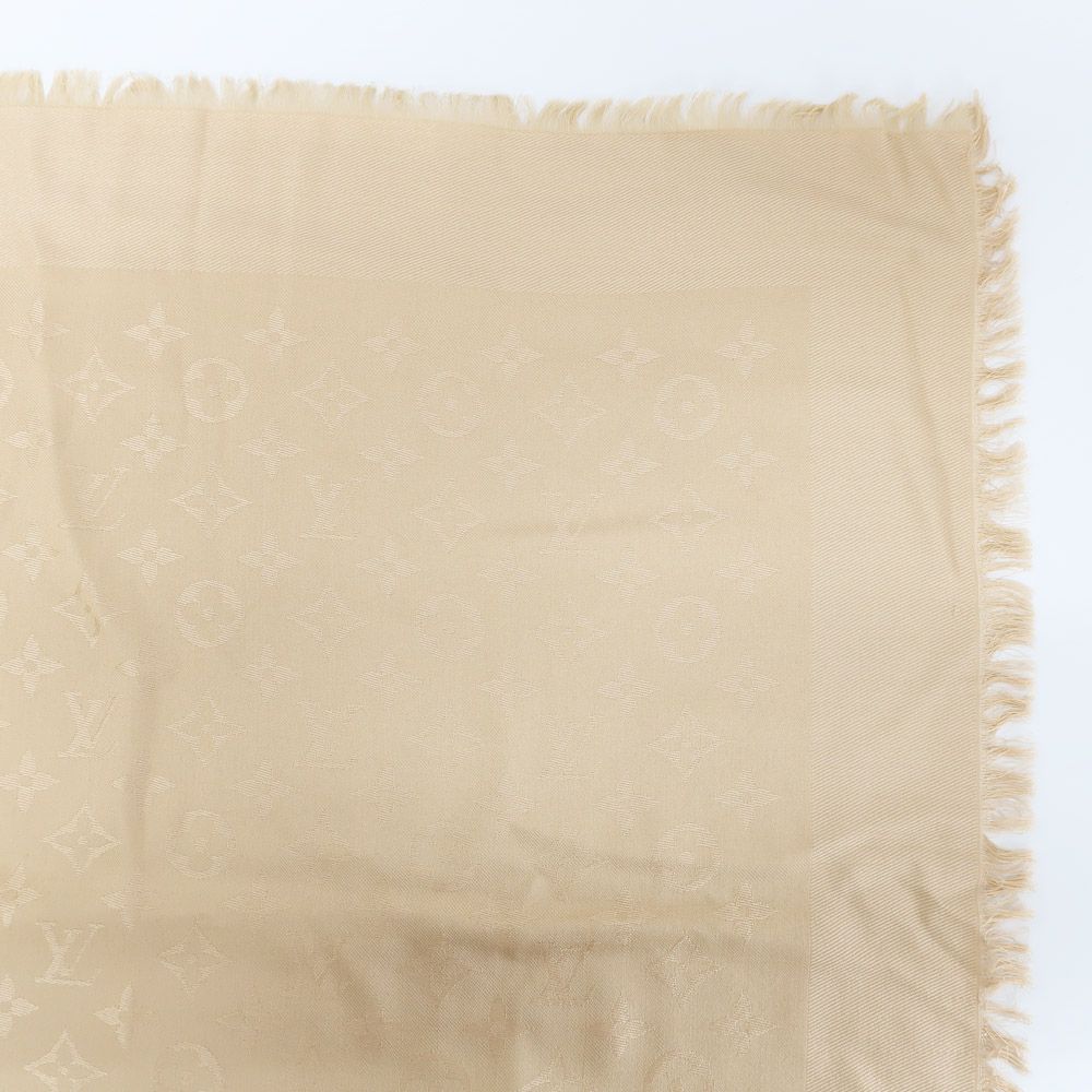 Louis Vuitton Heaven Shawl Large Monogram Fringe Silk Wool Beige Scarf — view 4
