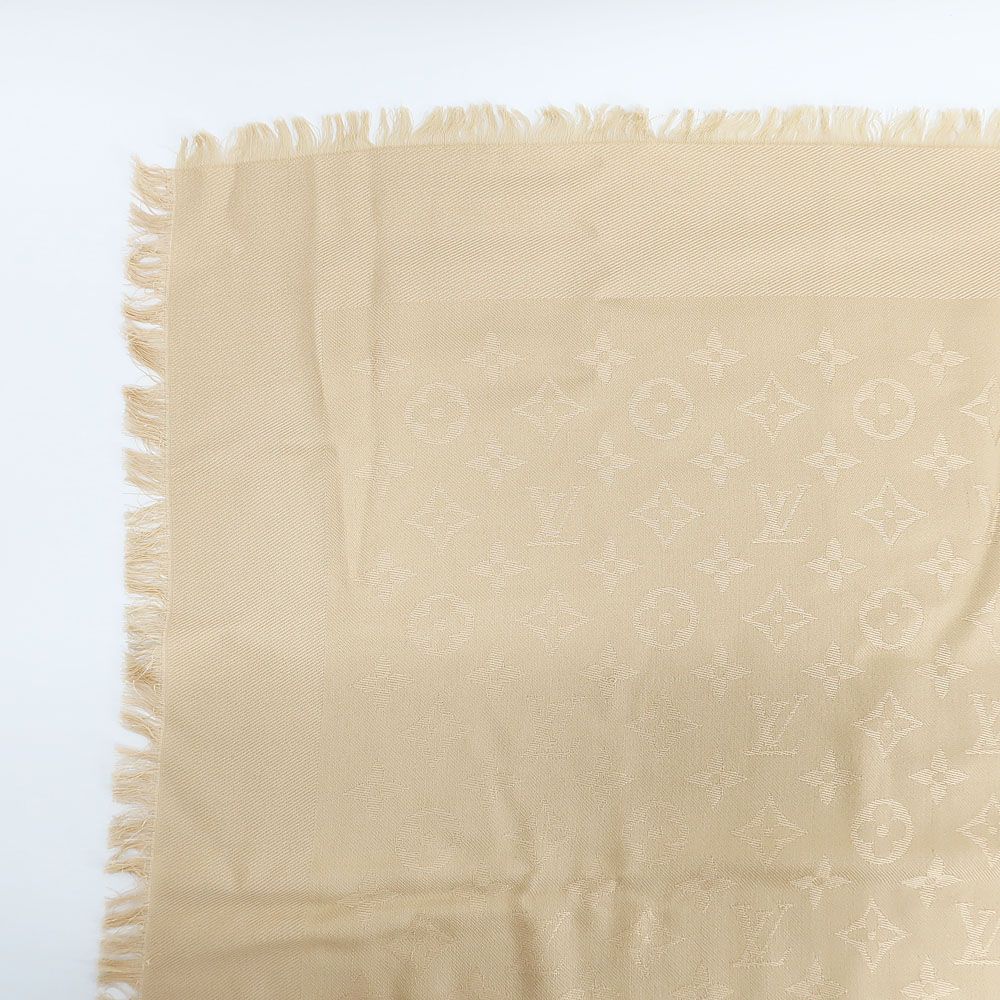 Louis Vuitton Heaven Shawl Large Monogram Fringe Silk Wool Beige Scarf — view 5