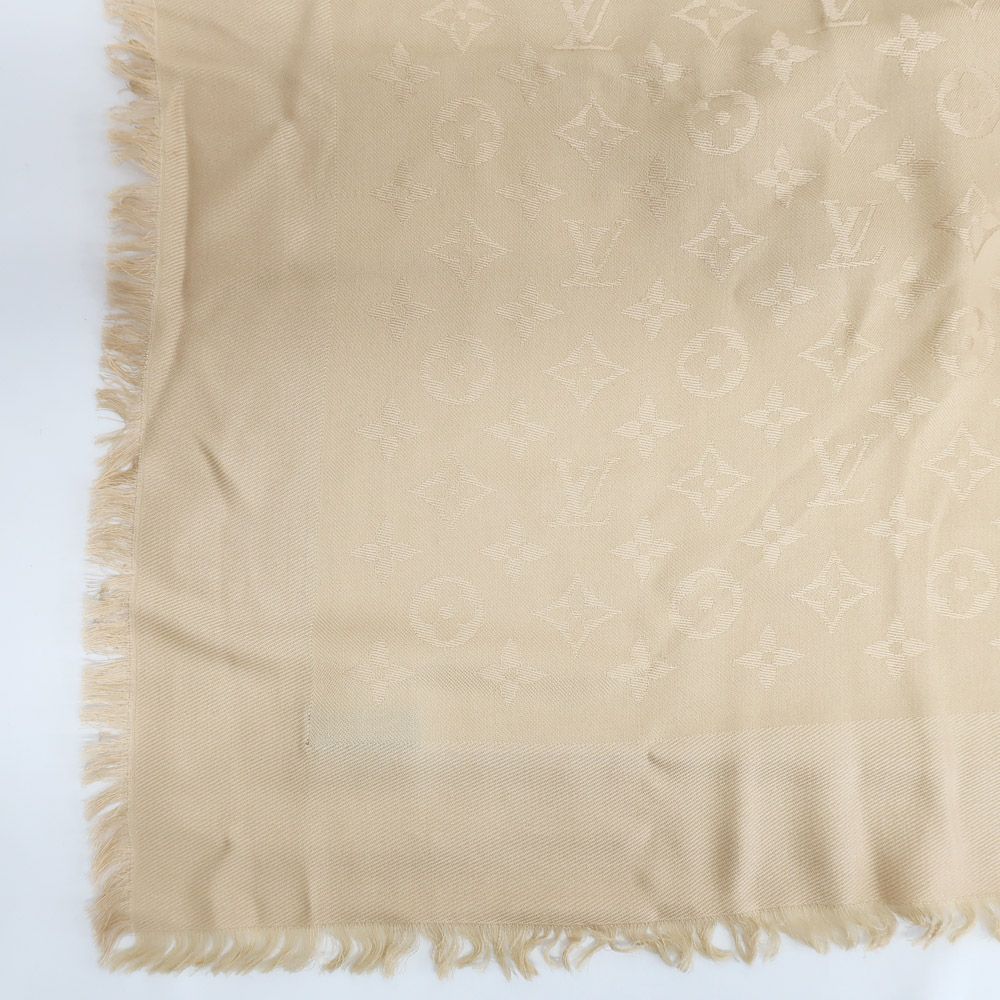 Louis Vuitton Heaven Shawl Large Monogram Fringe Silk Wool Beige Scarf — view 6