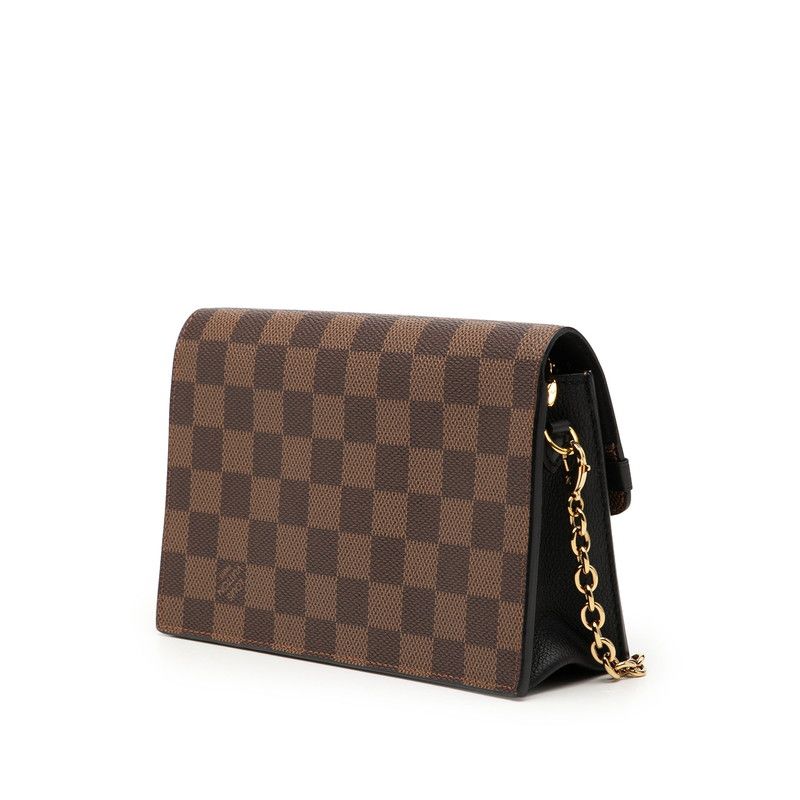 Louis Vuitton Damier Portefeuille Vavin Chain Shoulder Bag Brown Black Leather
