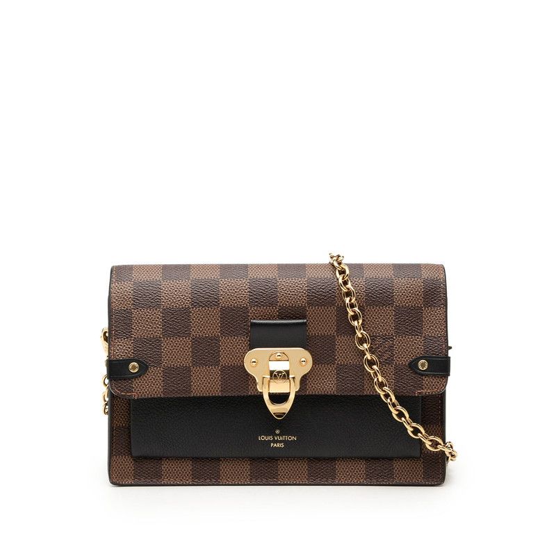 Louis Vuitton Damier Portefeuille Vavin Chain Shoulder Bag Brown Black Leather