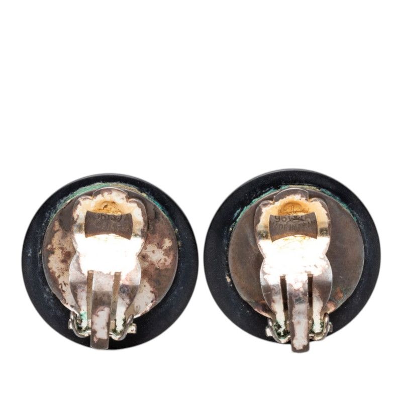 Chanel CC Logo Round Earrings Black Plated Rhinestone