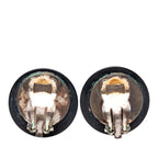 Chanel CC Logo Round Earrings Black Plated Rhinestone