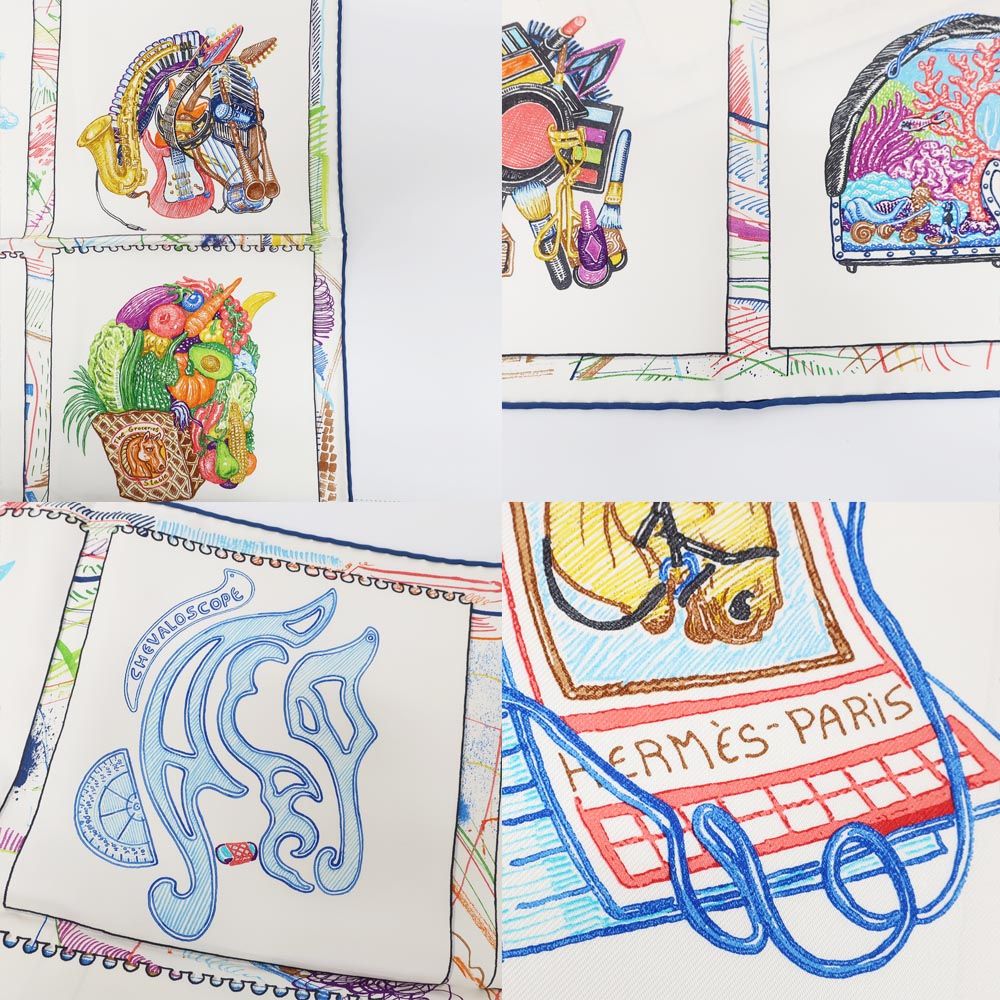 Hermes Heaven Carre 90 Chevaloscope Scarf Silk Blue Blanc Multicolor — view 8