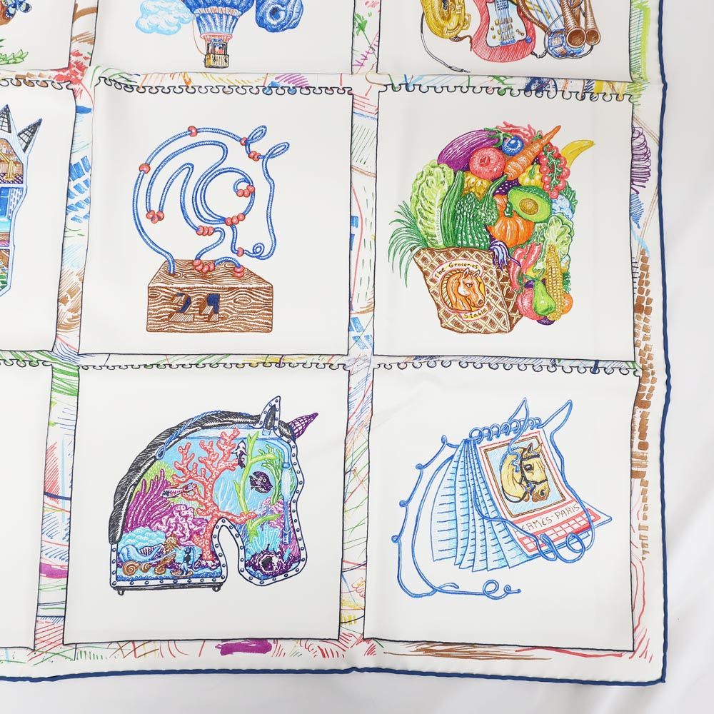 Hermes Heaven Carre 90 Chevaloscope Scarf Silk Blue Blanc Multicolor — view 6