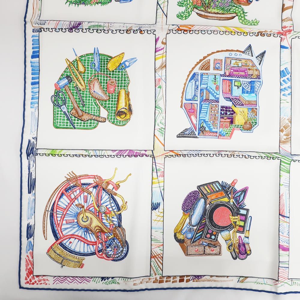 Hermes Heaven Carre 90 Chevaloscope Scarf Silk Blue Blanc Multicolor — view 5
