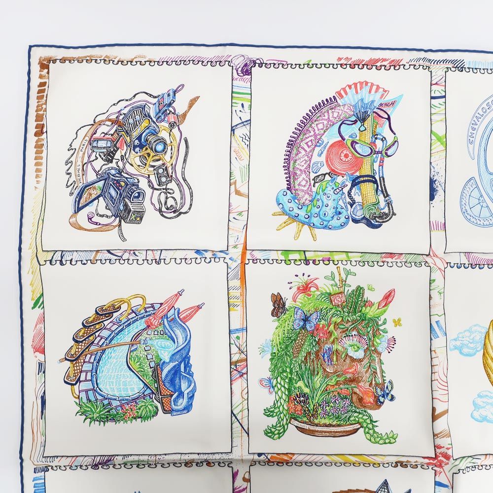 Hermes Heaven Carre 90 Chevaloscope Scarf Silk Blue Blanc Multicolor — view 4