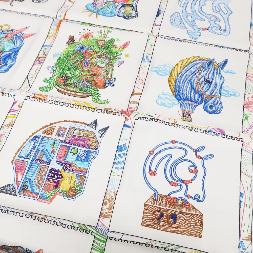 Hermes Heaven Carre 90 Chevaloscope Scarf Silk Blue Blanc Multicolor — view 2