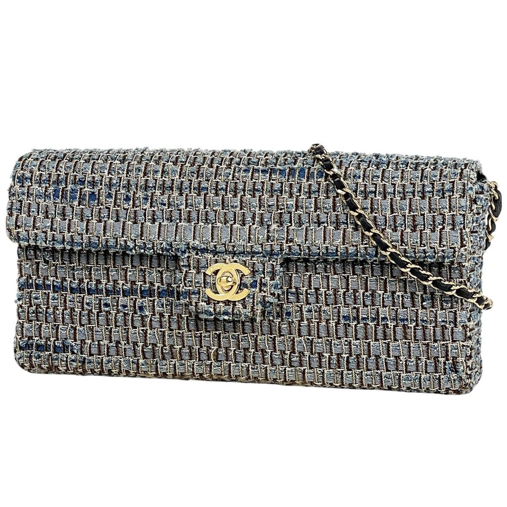 Chanel CC Logo Chain Shoulder Bag Denim Fabric Blue