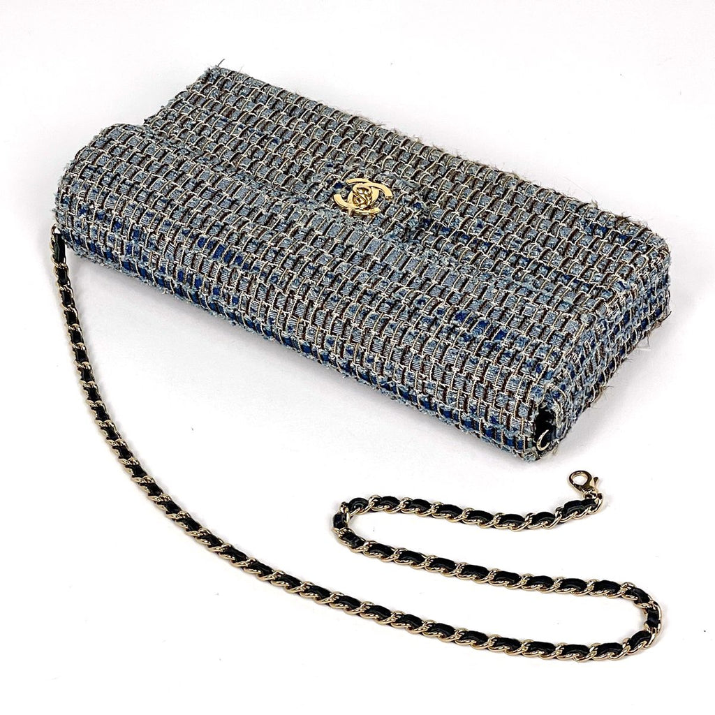 Chanel CC Logo Chain Shoulder Bag Denim Fabric Blue — view 8