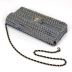 Chanel CC Logo Chain Shoulder Bag Denim Fabric Blue — view 8