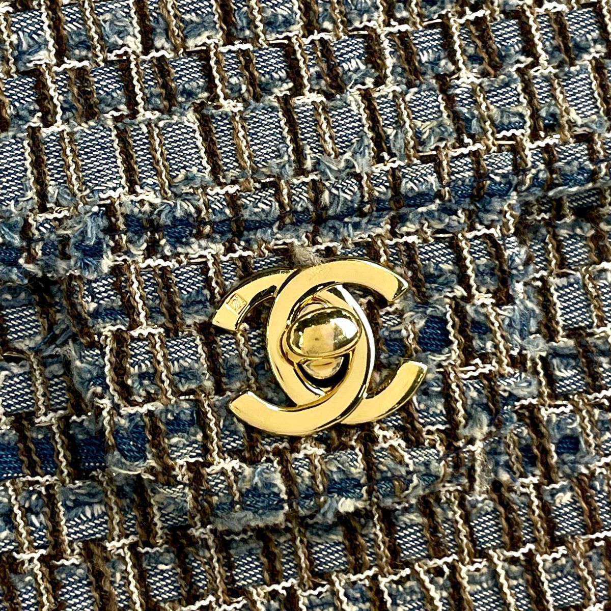 Chanel CC Logo Chain Shoulder Bag Denim Fabric Blue — view 6