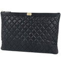 Chanel Boy Clutch CC Logo Quilted Caviar Leather Black