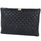 Chanel Boy Clutch CC Logo Quilted Caviar Leather Black