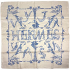 Hermes Carre 90 Animal Alphabet Scarf Silk Light Beige Blue