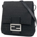Fendi Zucchino Pattern Shoulder Bag Canvas Black