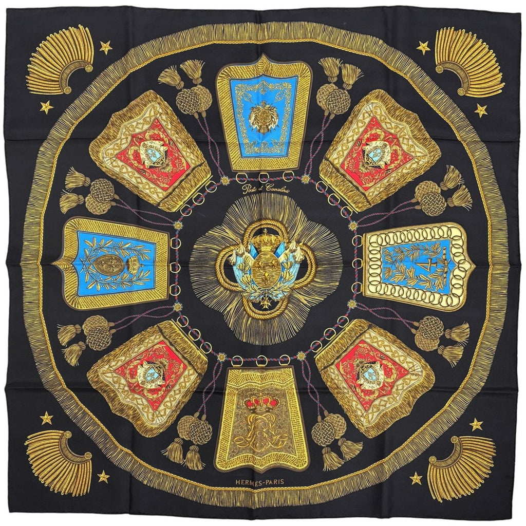 Hermes Carre 90 Poste Et Cavalerie Saber Decorative Bag Scarf Silk Black
