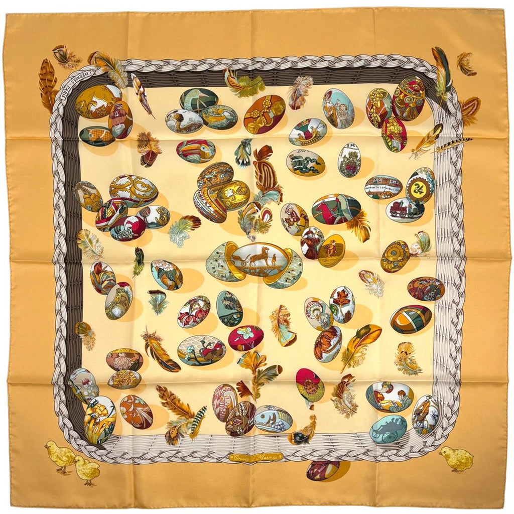 Hermes Carre 90 Couvee D Egg Scarf Silk Orange Multicolor