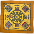 Hermes Carre 90 les Tambour Taiko Crown Scarf Silk Yellow Multicolor