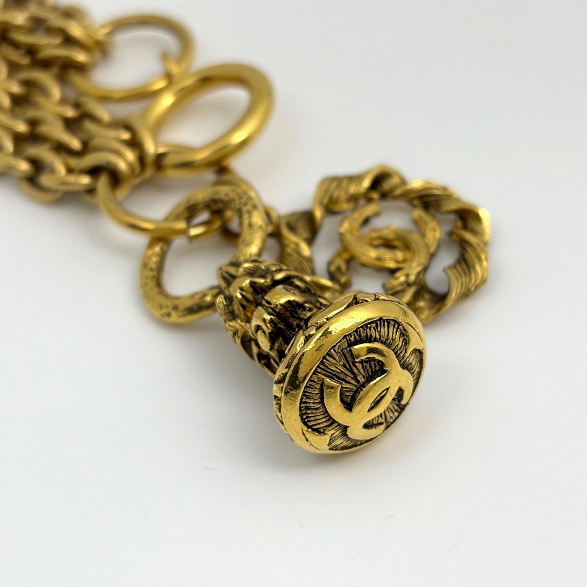 Chanel CC Logo Chain Necklace Triple Strand Long Gold Plated — view 4
