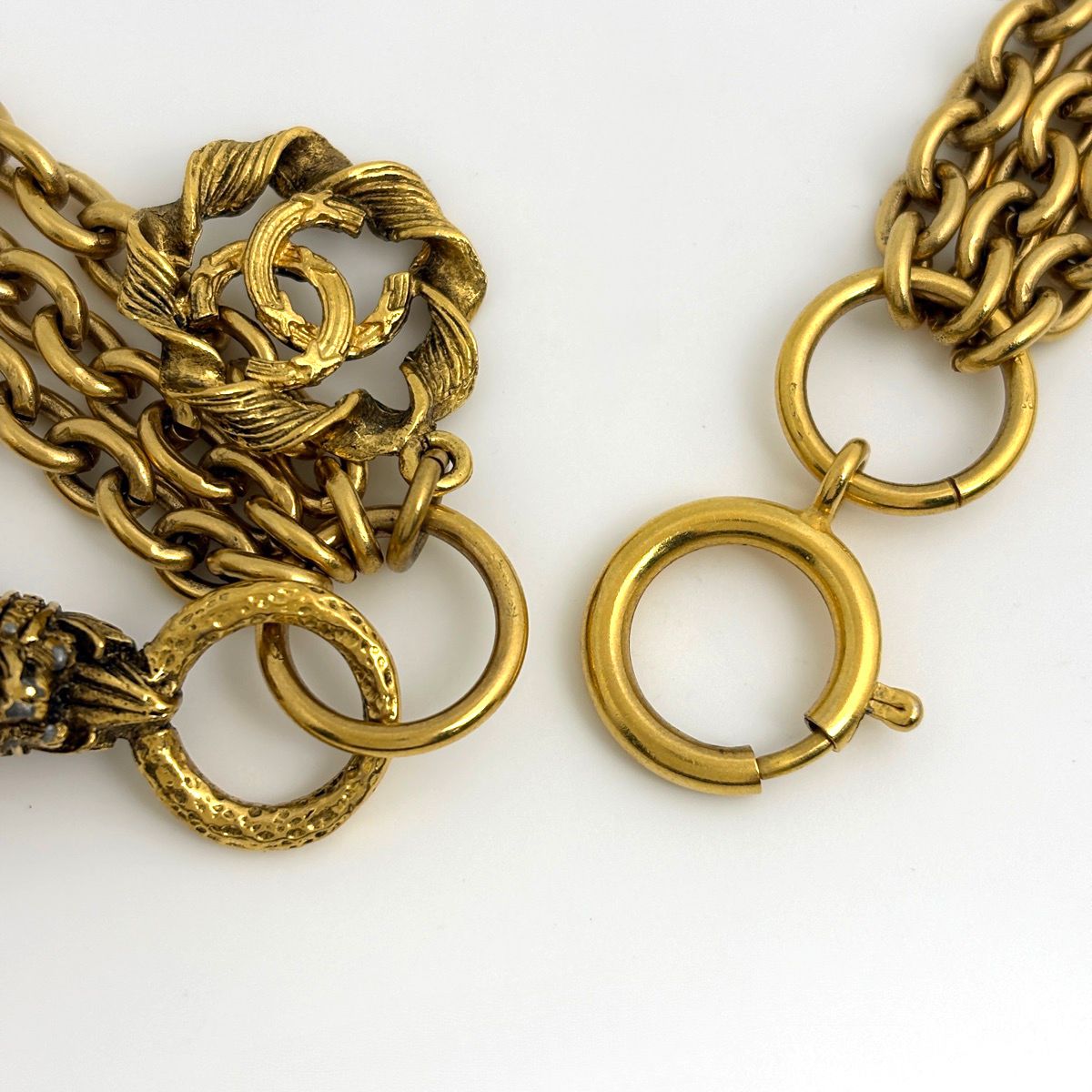 Chanel CC Logo Chain Necklace Triple Strand Long Gold Plated — view 3