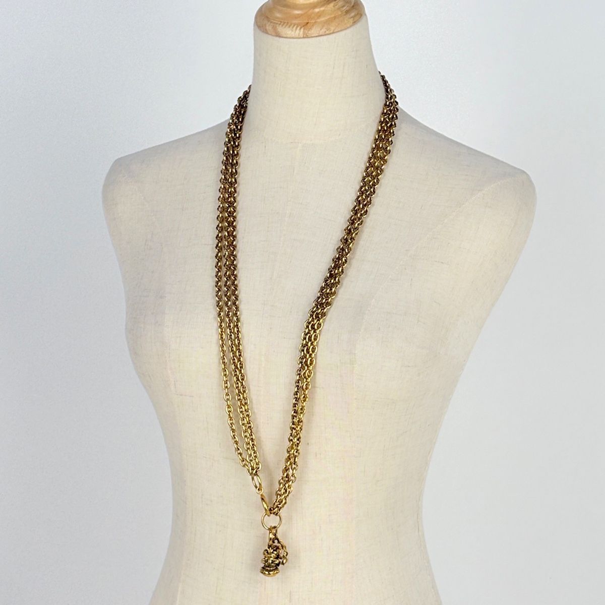 Chanel CC Logo Chain Necklace Triple Strand Long Gold Plated — view 8