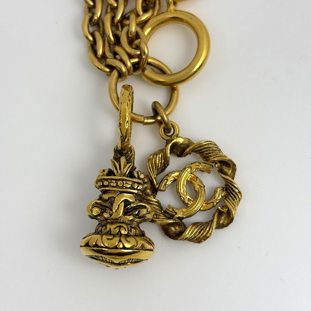 Chanel CC Logo Chain Necklace Triple Strand Long Gold Plated — view 2