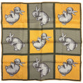 Hermes Rabbit Pattern Scarf Petit Carre Silk Yellow Green