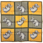 Hermes Rabbit Pattern Scarf Petit Carre Silk Yellow Green