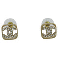 Chanel CC Logo Rhinestone Earrings Gold Plated