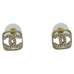 Chanel CC Logo Rhinestone Earrings Gold Plated