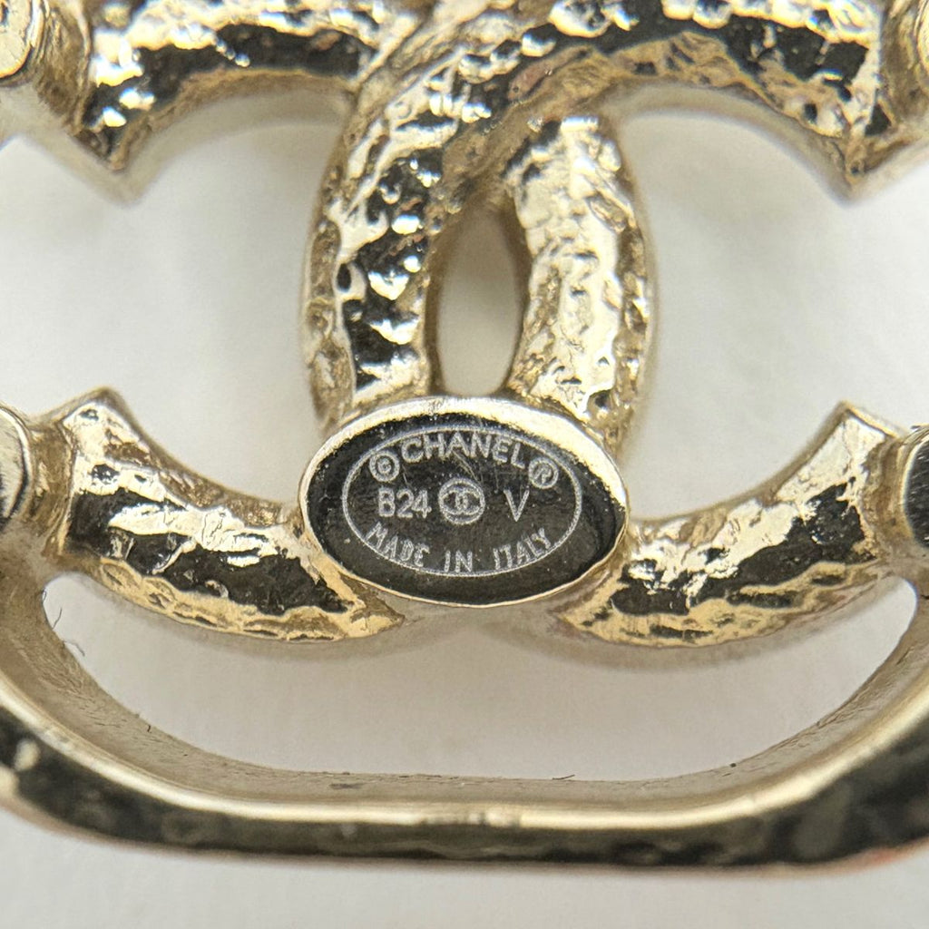 Chanel CC Logo Rhinestone Earrings Gold Plated — view 4